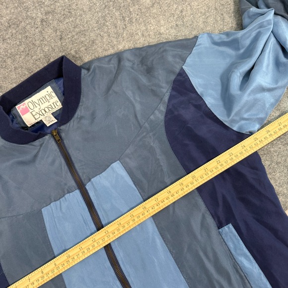 Vintage‎ Olympic Exposure Womens Jacket Large Blue Colorblock 100% Silk Full Zip - Picture 9 of 11